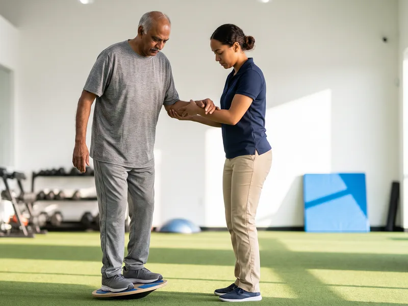 Patients working on balance and walking in the clinic gym