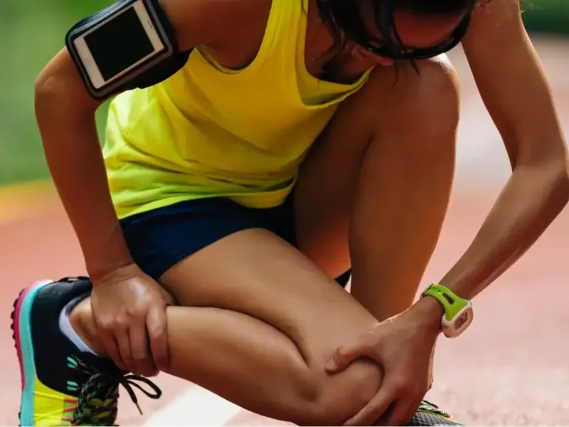 Runner stopping on a path with leg pain