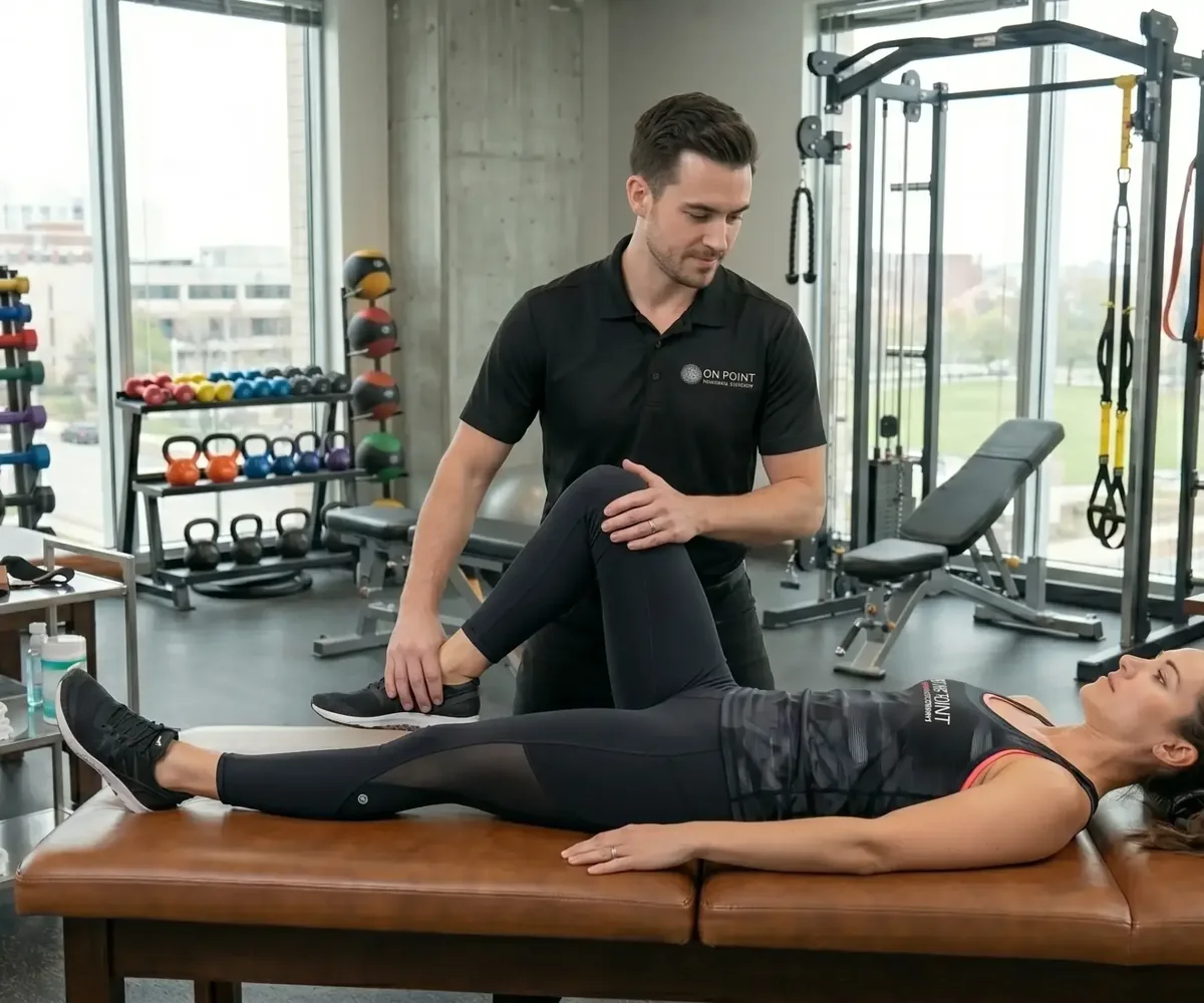Physical therapist treating a patient one-on-one on the treatment table